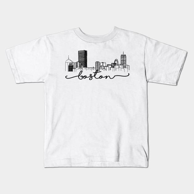 Boston Skyline Kids T-Shirt by doodlesbydani